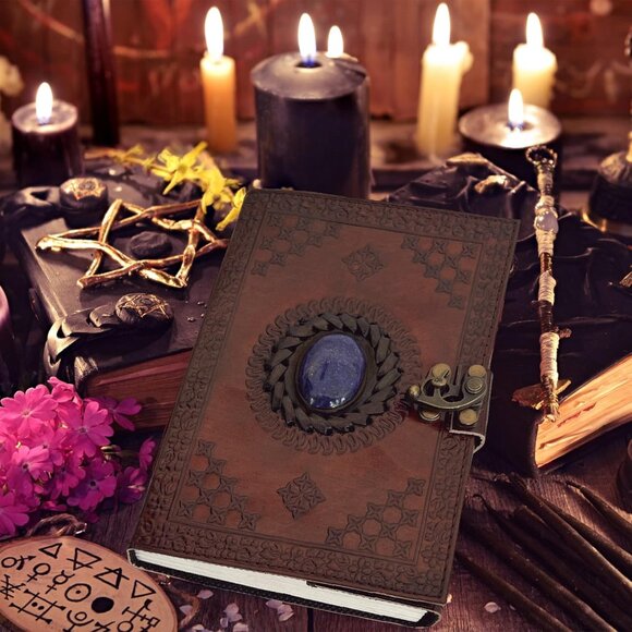 Leather Bound Journal for Men Women with Semi-Precious Stone & Buckle Closure - Picture 2 of 6